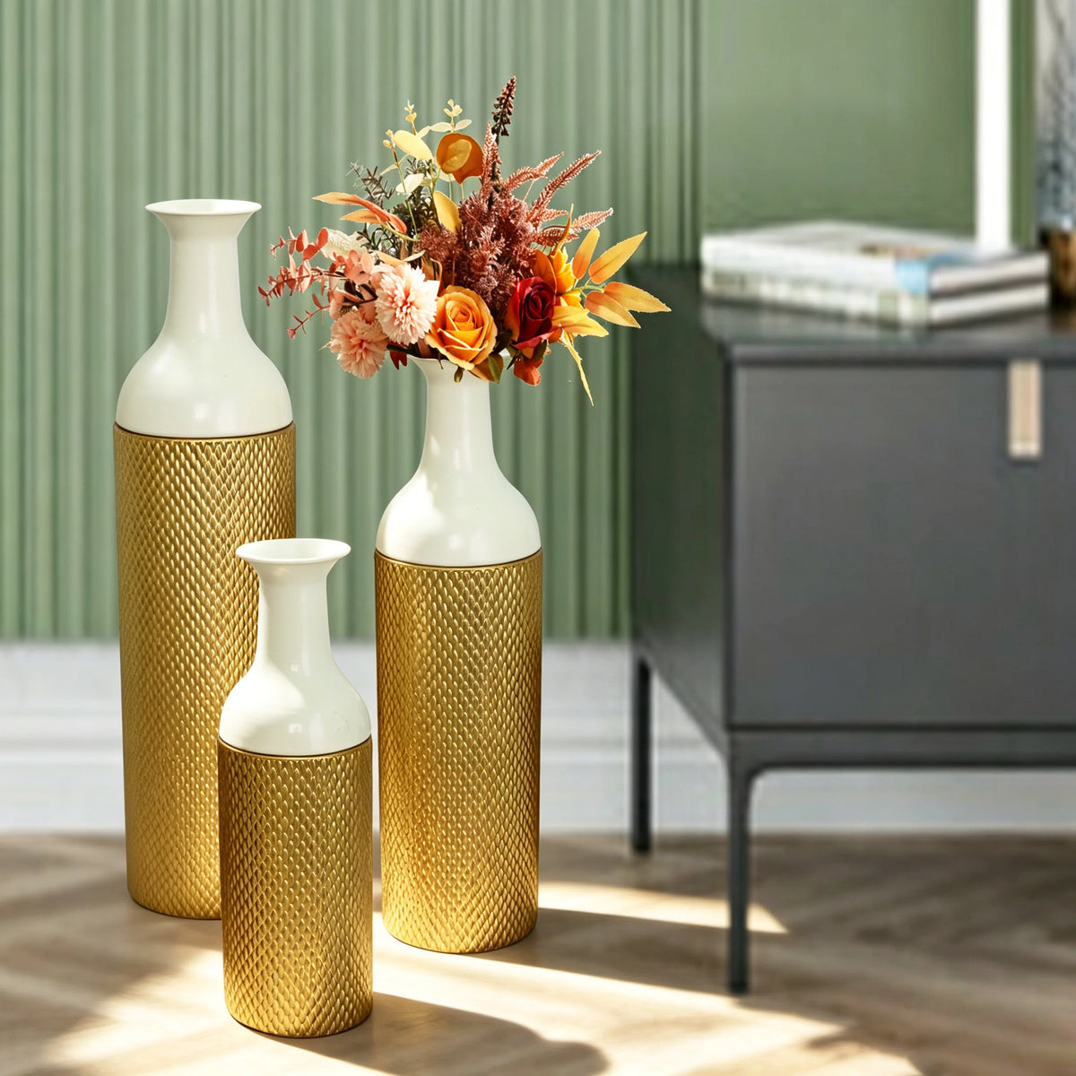 Vintage Nesting Metal Floor Vases For Home Decor