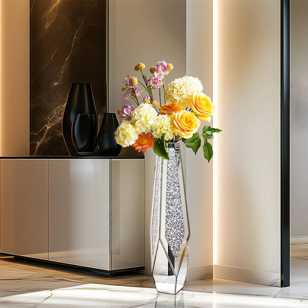 Mirrored Diamond Flower Floor Vase