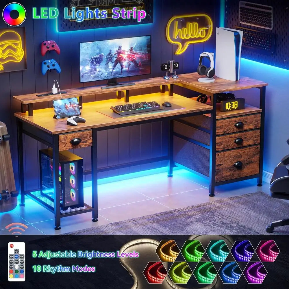 Metal Computer Desk Cabinet LED Power Outlet