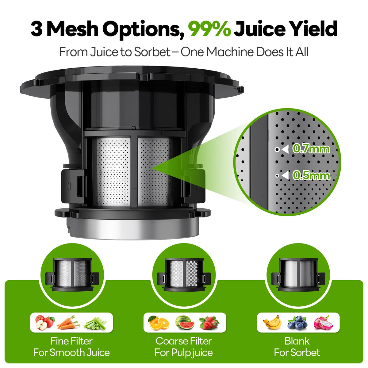 Aeitto Cold Press Juicer With Three Strainers