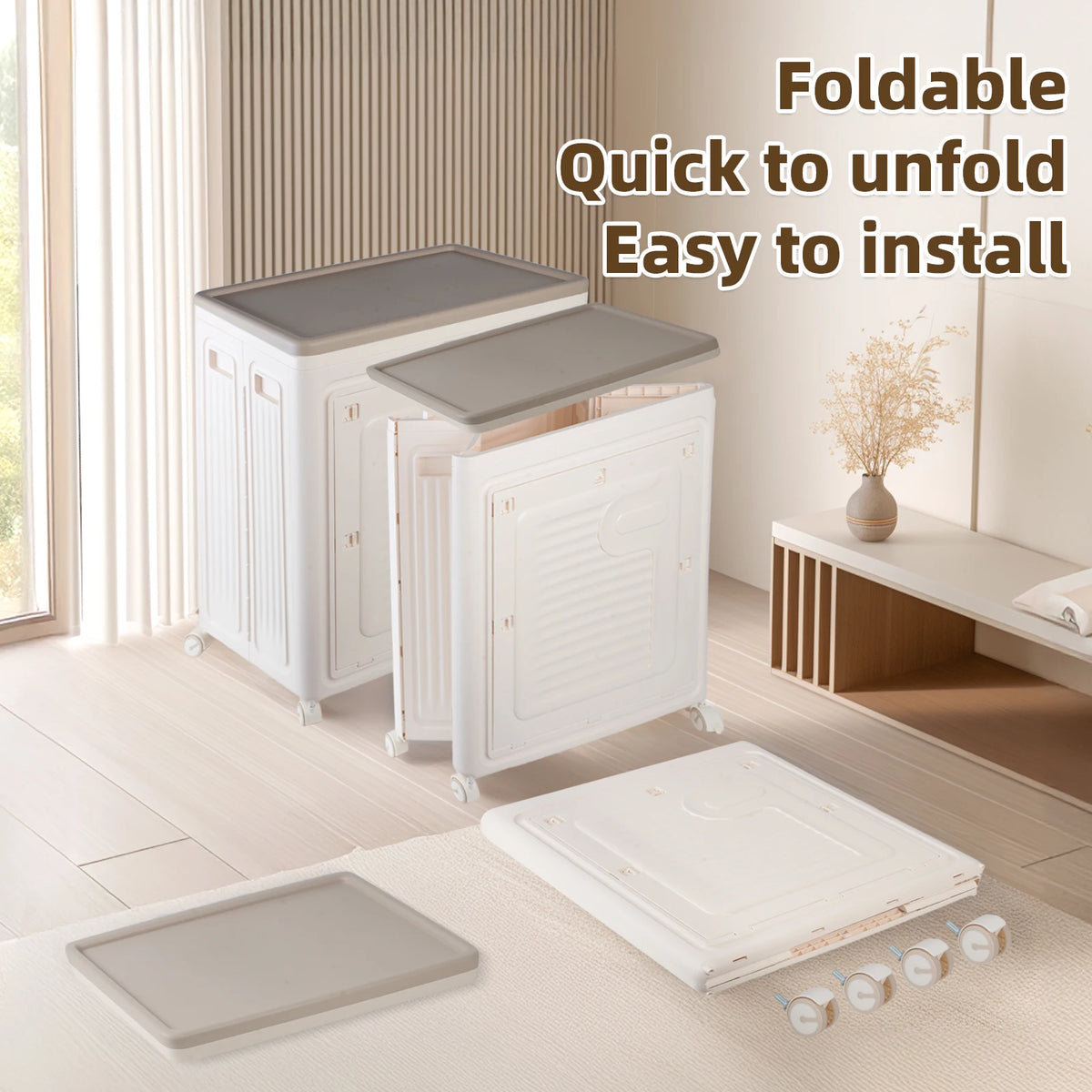 Foldable Storage Cabinet With Wheels For Home