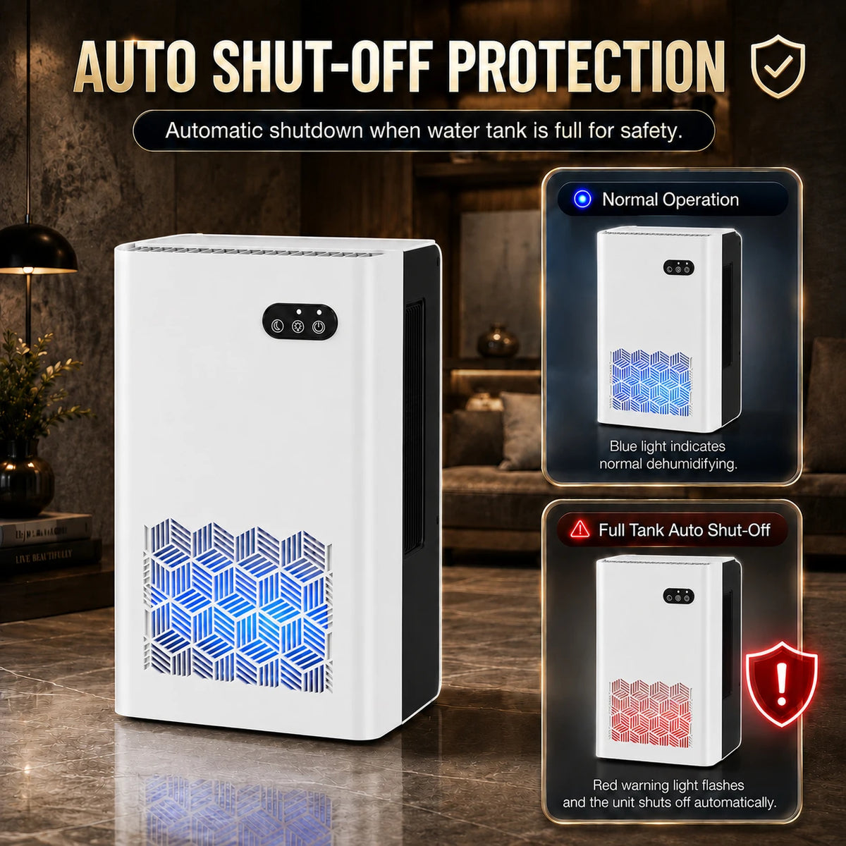 Quiet Portable Indoor Dehumidifier With Auto Shutoff