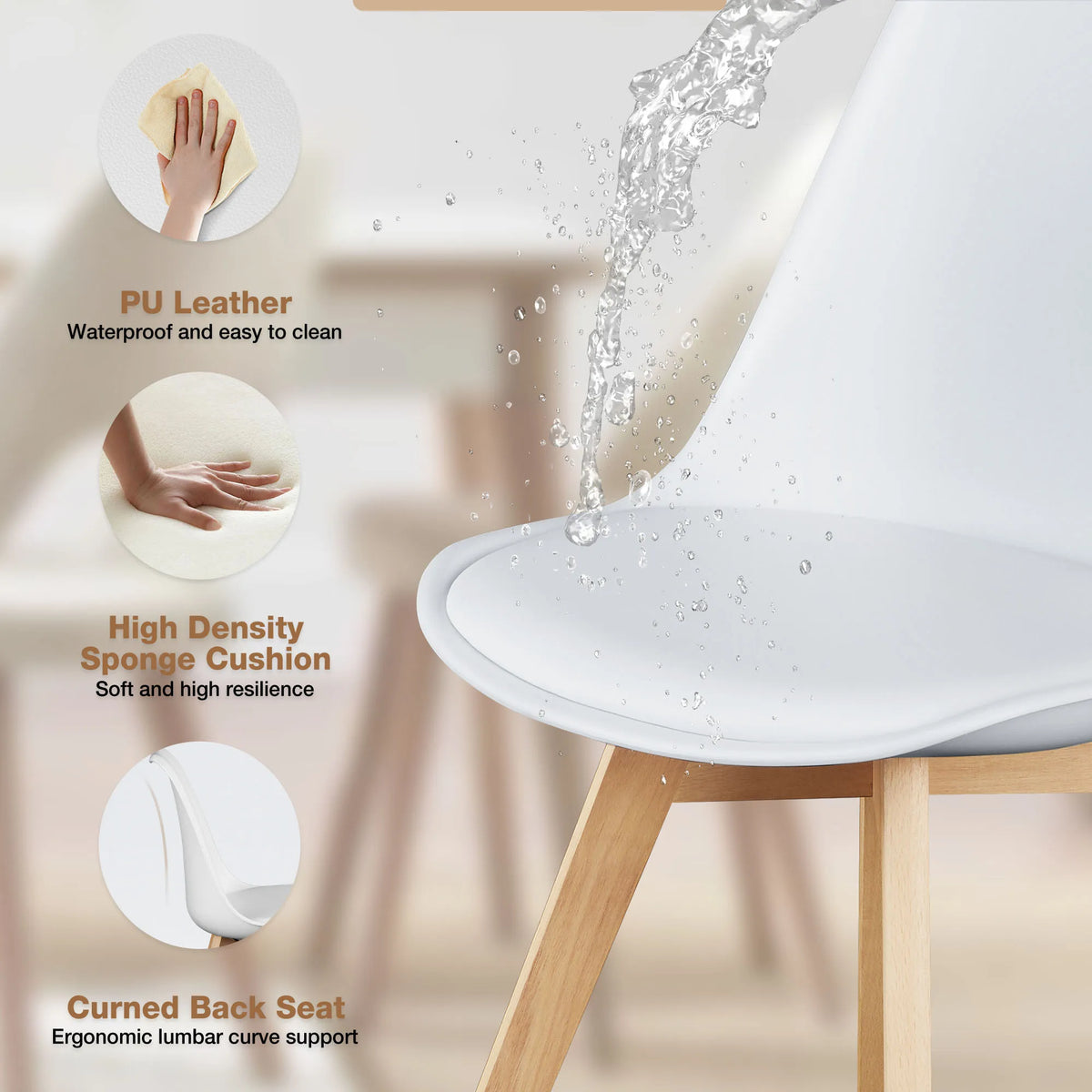 JHK PU Leather Dining Chair With Solid Wood Legs
