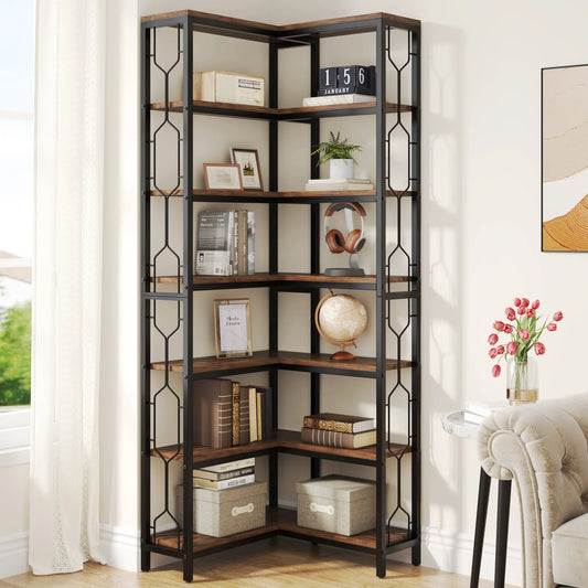 Tribesigns 7-Tier Industrial Corner Bookshelf