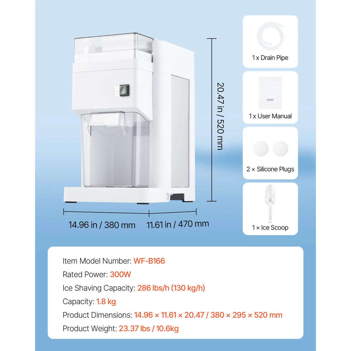 VEVOR Commercial Snow Cone Ice Shaver Stainless Steel Blades