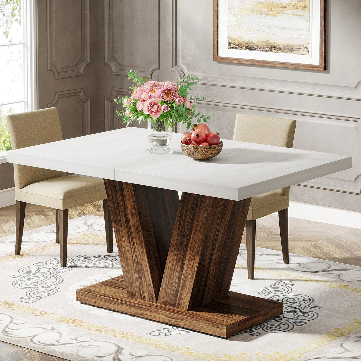 Tribesigns Farmhouse Wooden Dining Table With Pedestal