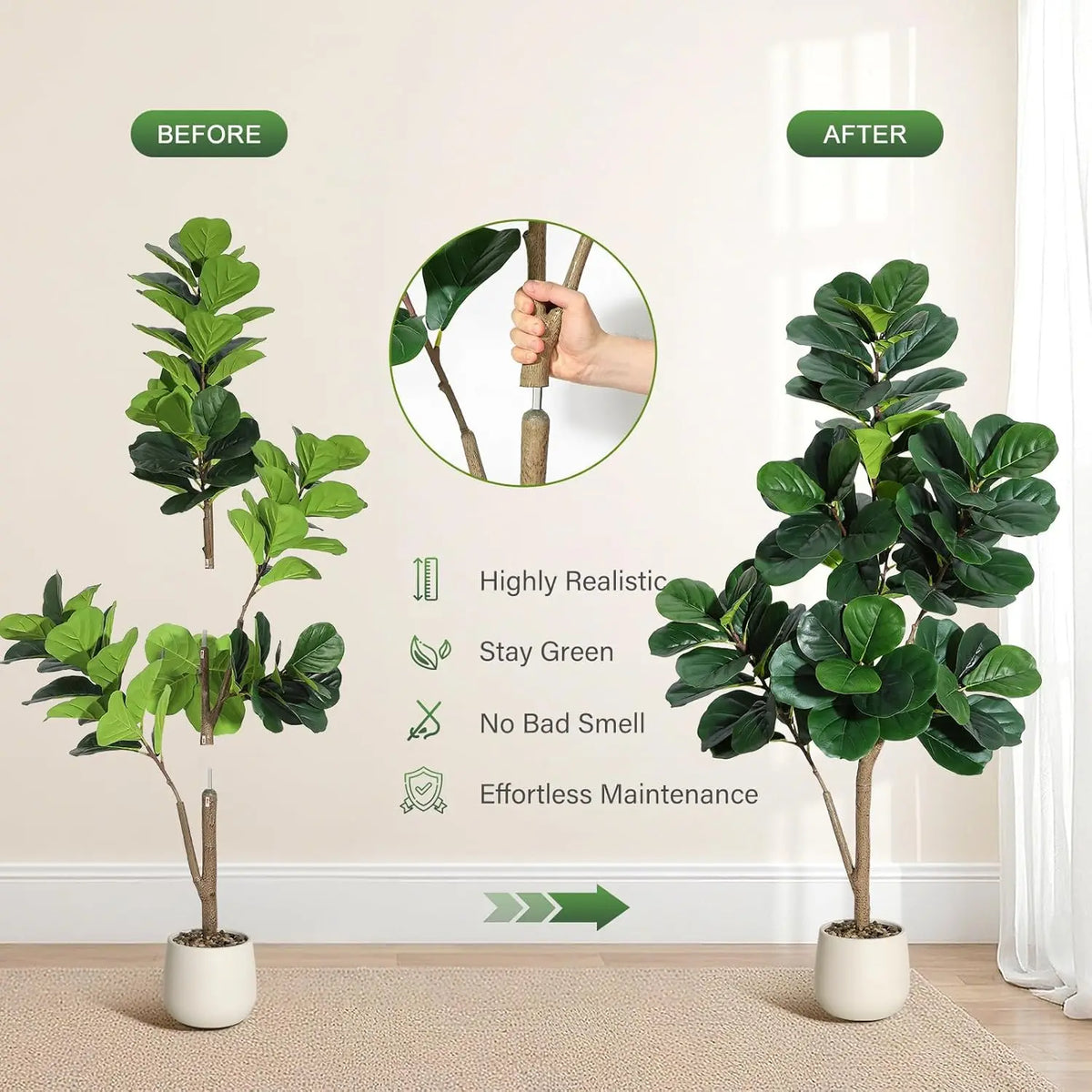 HiMiss Artificial Fiddle Leaf Fig Tree In Planter