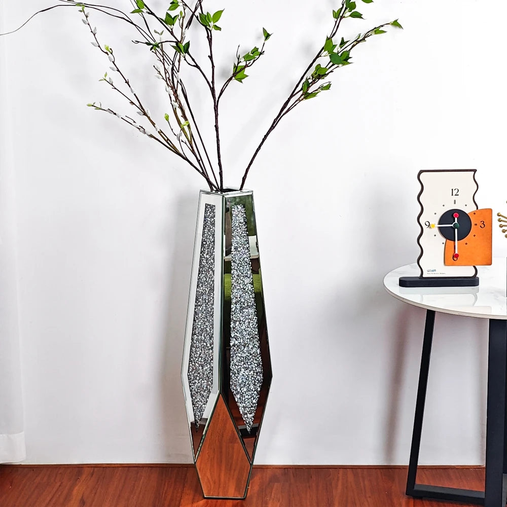 Mirrored Diamond Flower Floor Vase