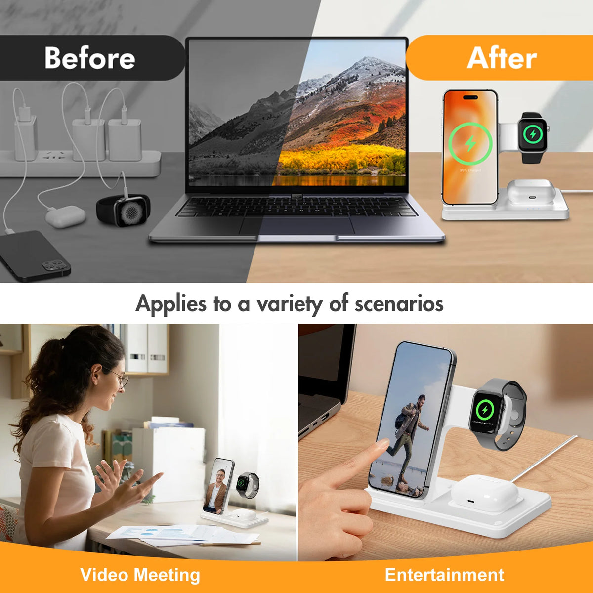 15W Magnetic 3 In 1 Foldable Wireless Charger Station