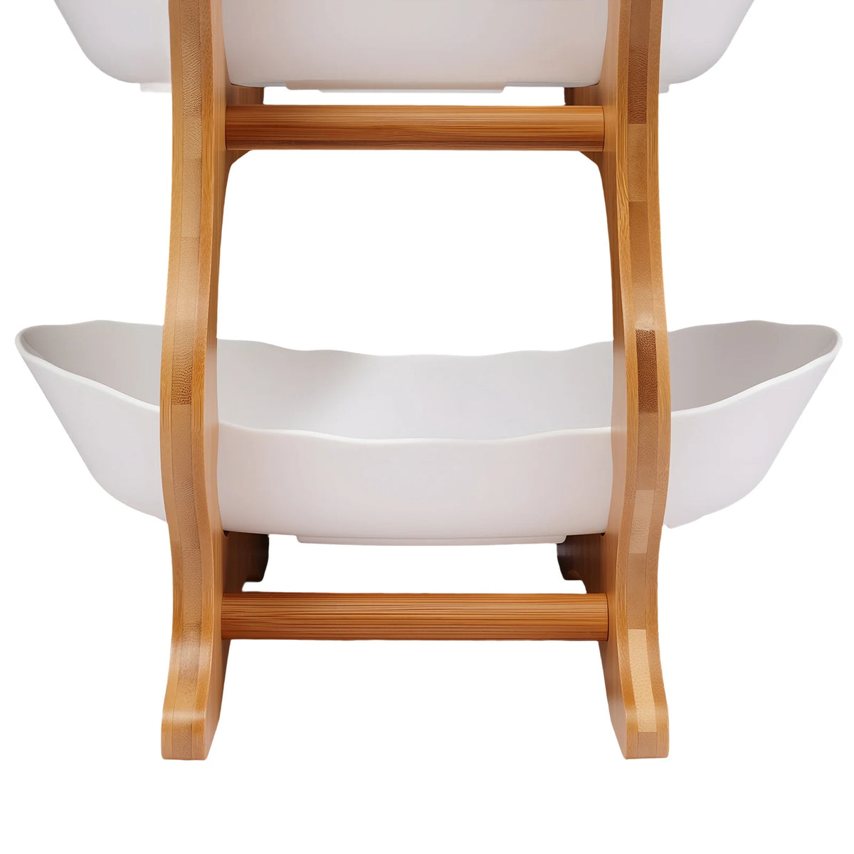 Bamboo Kitchen Storage Rack With Ceramic Serving Bowls