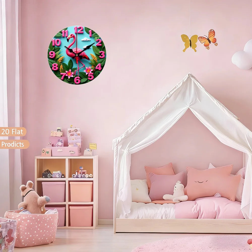 Tropical Flamingo Wall Clock for Nursery Decor