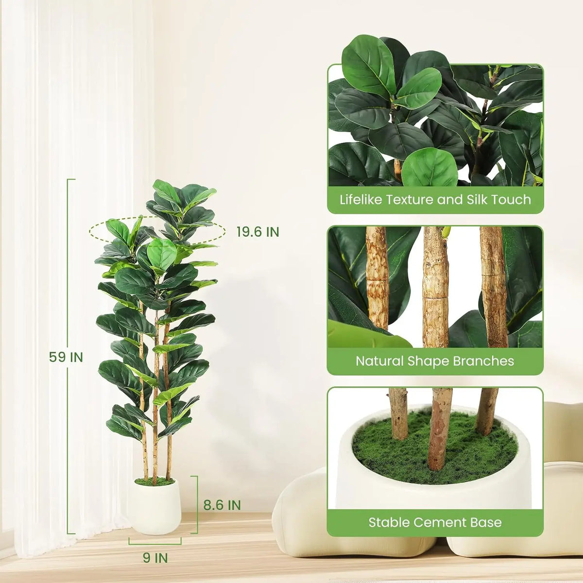 HiMiss Artificial Fiddle Leaf Fig Tree With Pot