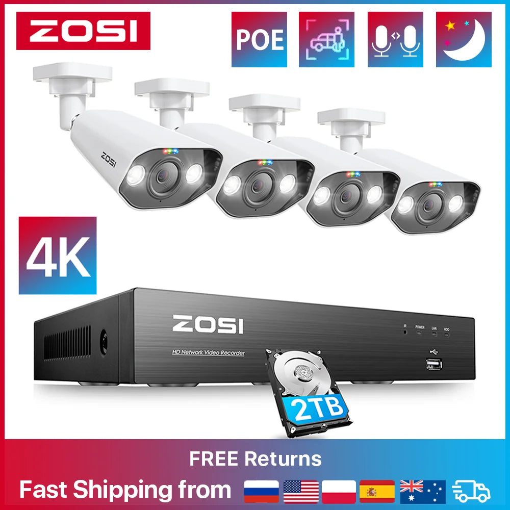 Zosi 8MP 4K PoE NVR Security Camera System