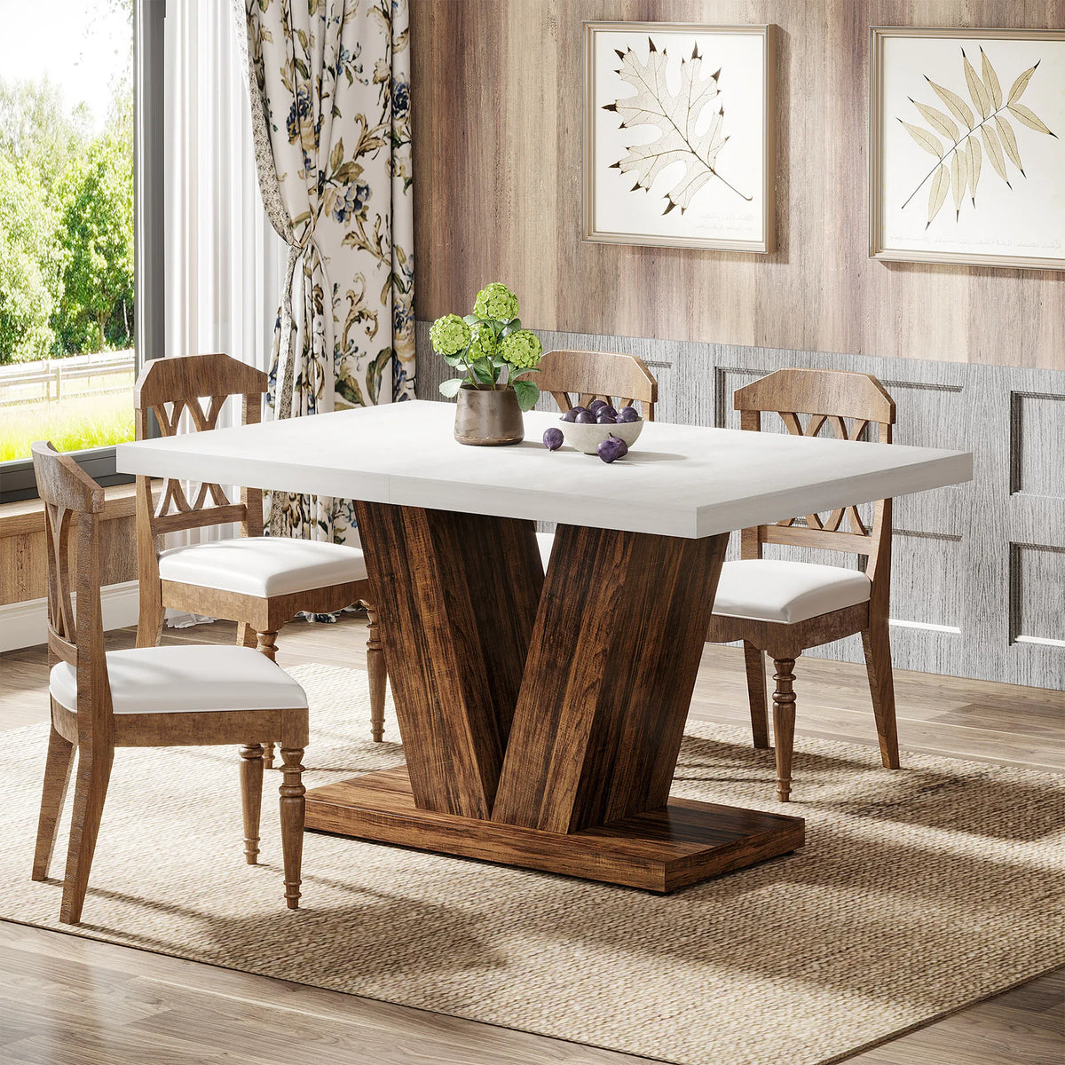 Tribesigns Farmhouse Wooden Dining Table With Pedestal