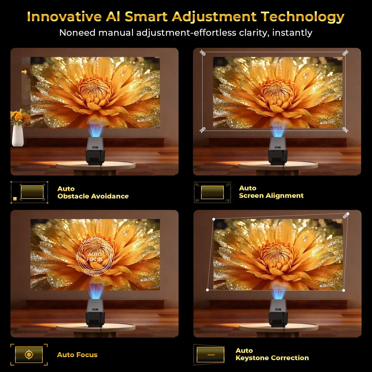 LynCast Native 1080P Smart Projector With Auto Focus
