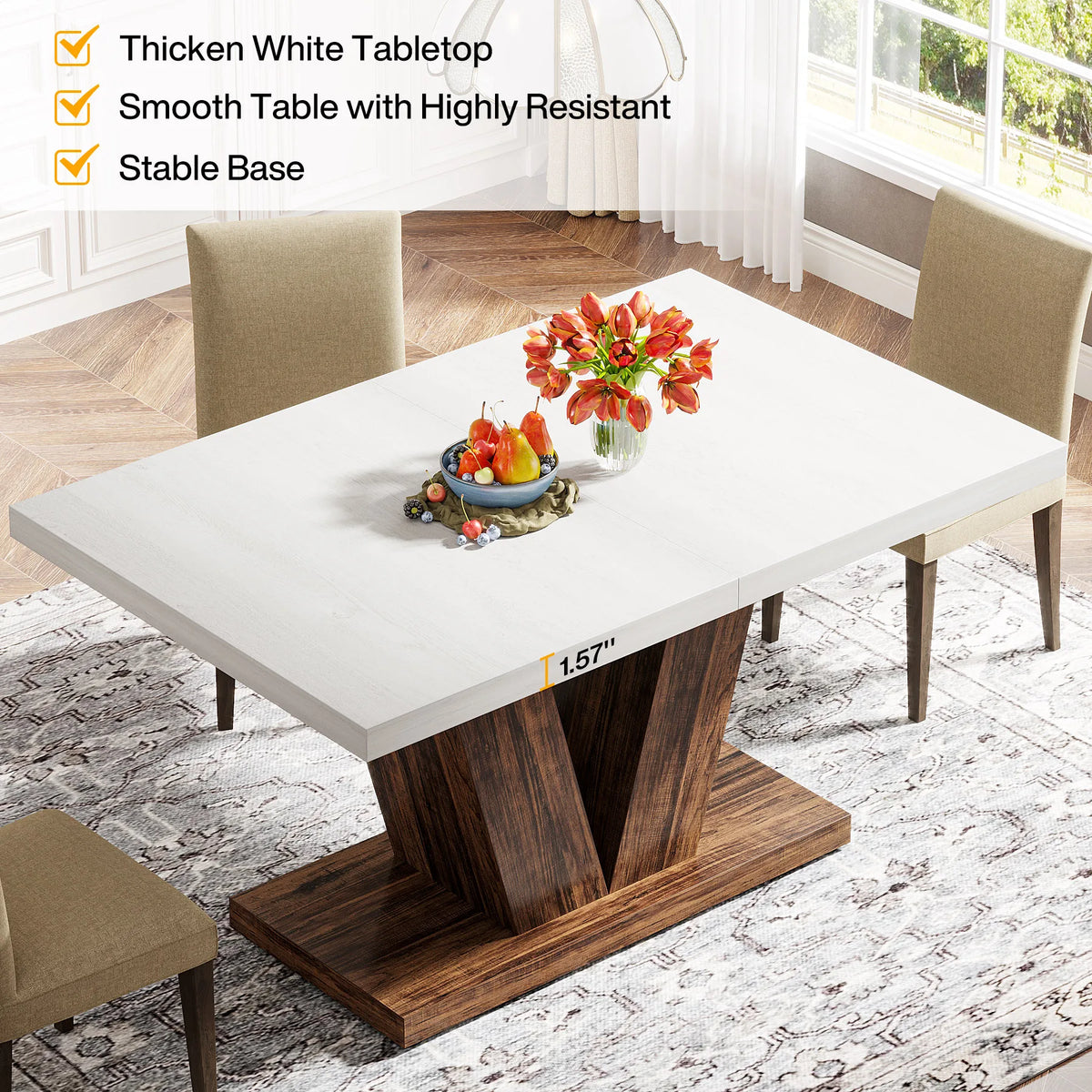 Tribesigns Farmhouse Wooden Dining Table for Home