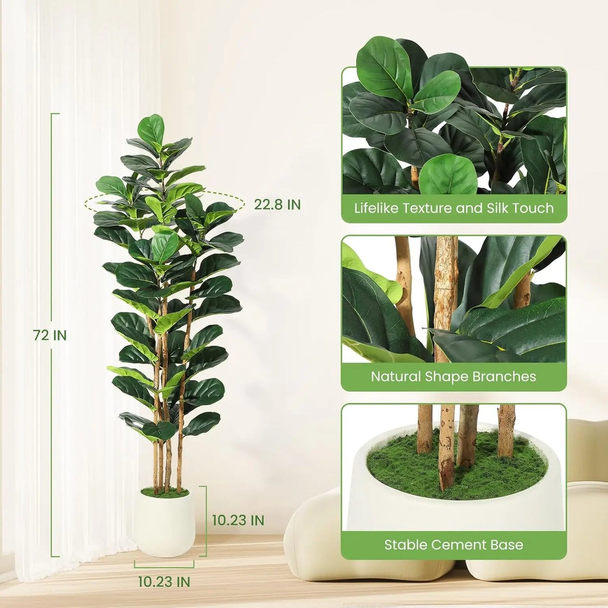 HiMiss Artificial Fiddle Leaf Fig Tree With Pot