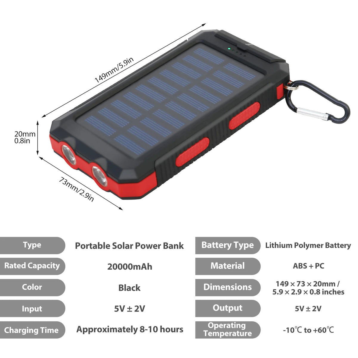 Waterproof Portable Solar Power Bank With Dual USB Ports