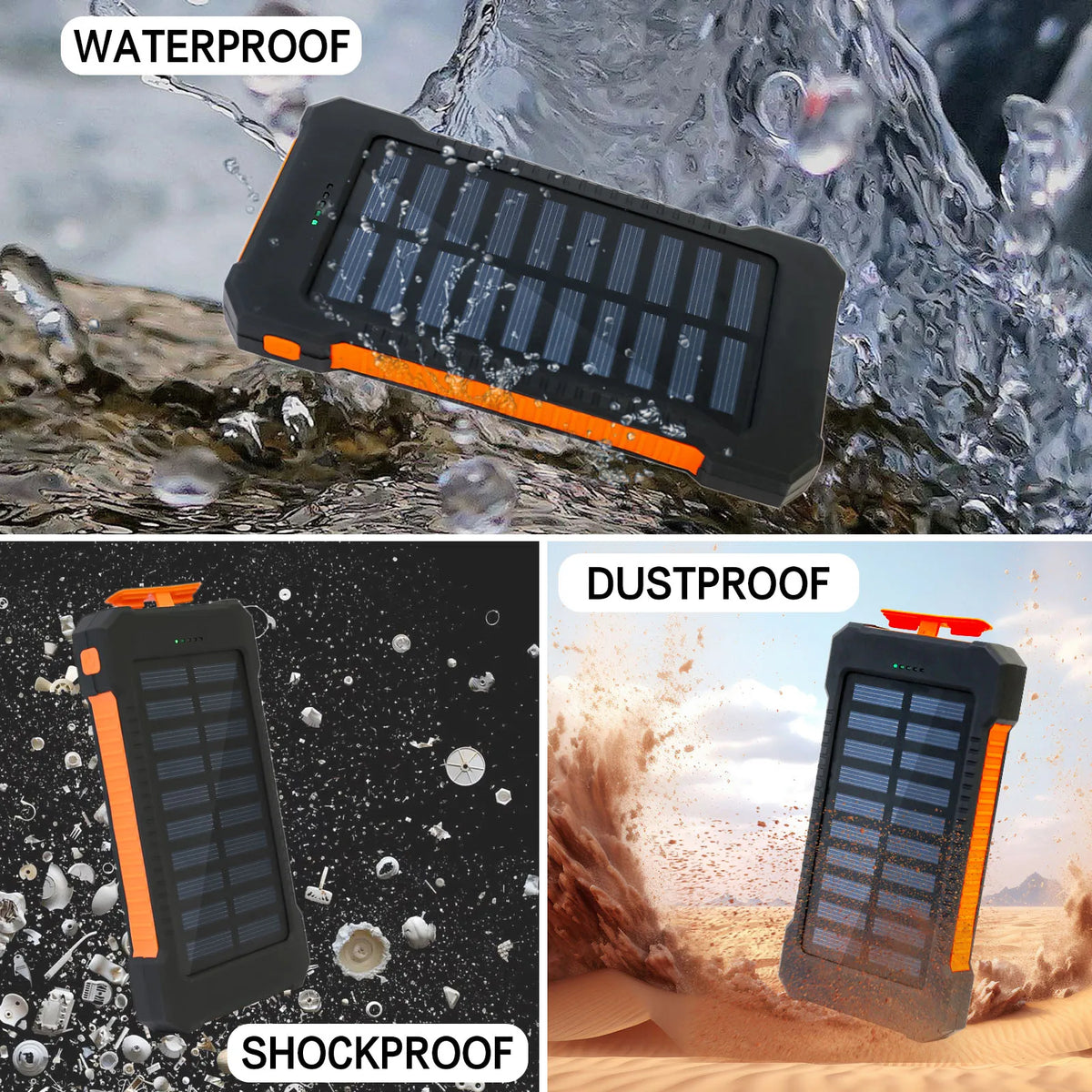 Waterproof Solar Wireless Power Bank With Flashlight