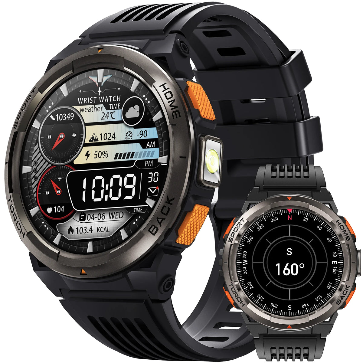 EIGIIS KE5 Rugged Waterproof Smartwatch With LED Flashlight