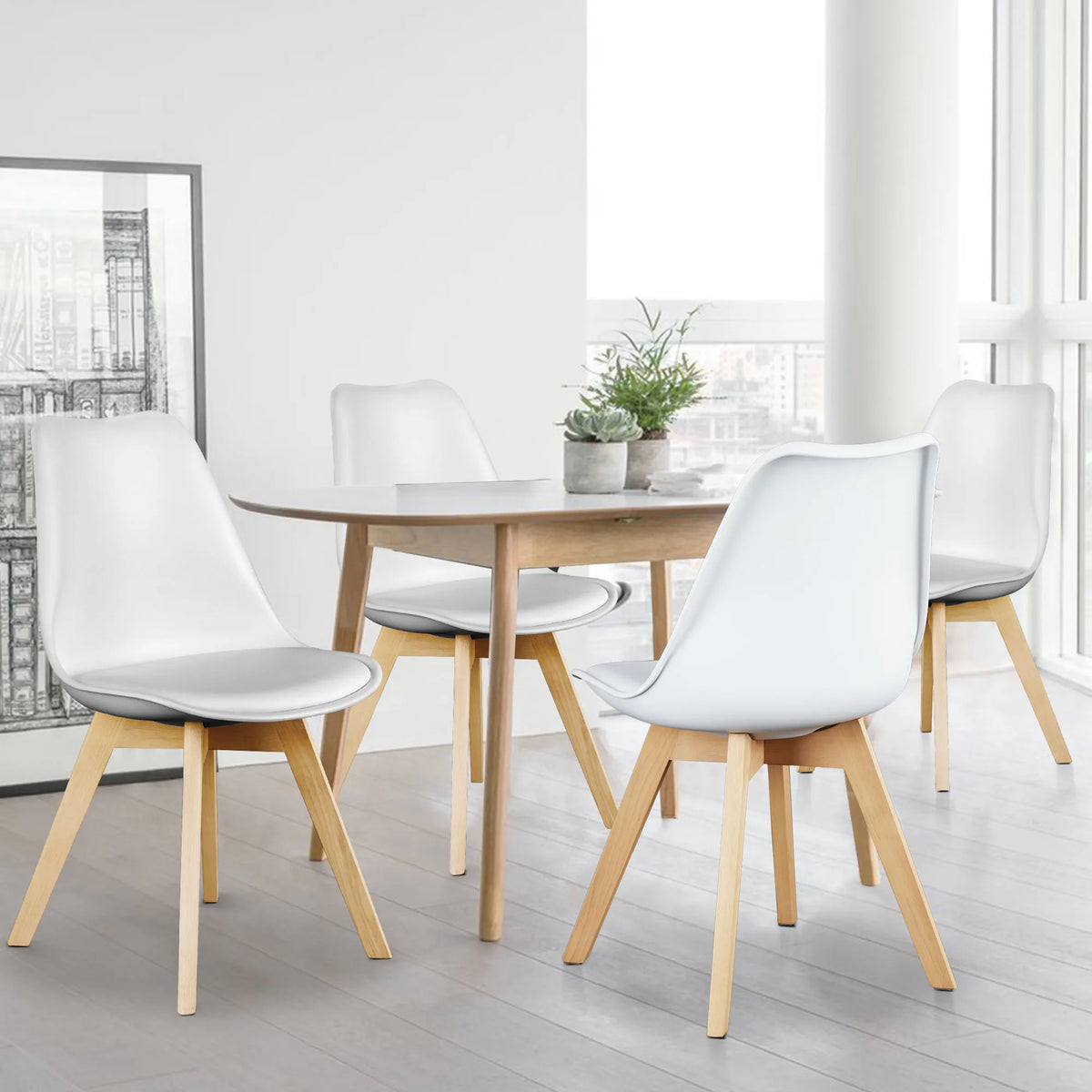 JHK PU Leather Dining Chair With Solid Wood Legs