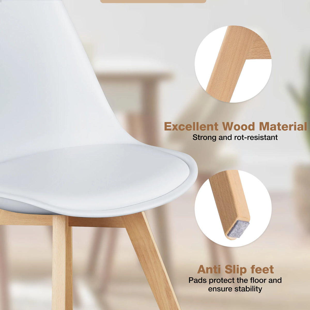 JHK PU Leather Dining Chair With Solid Wood Legs