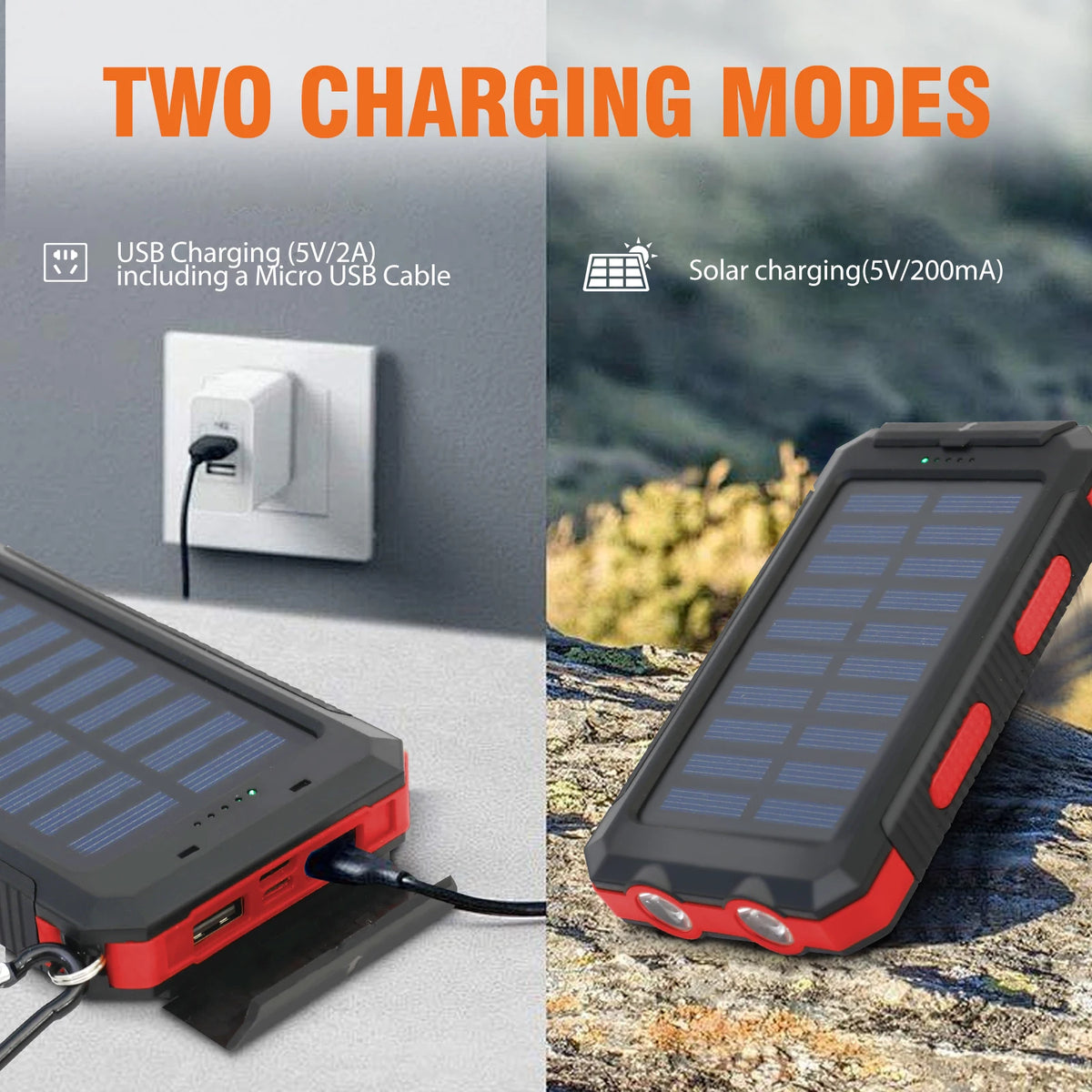 Waterproof Portable Solar Power Bank With Dual USB Ports