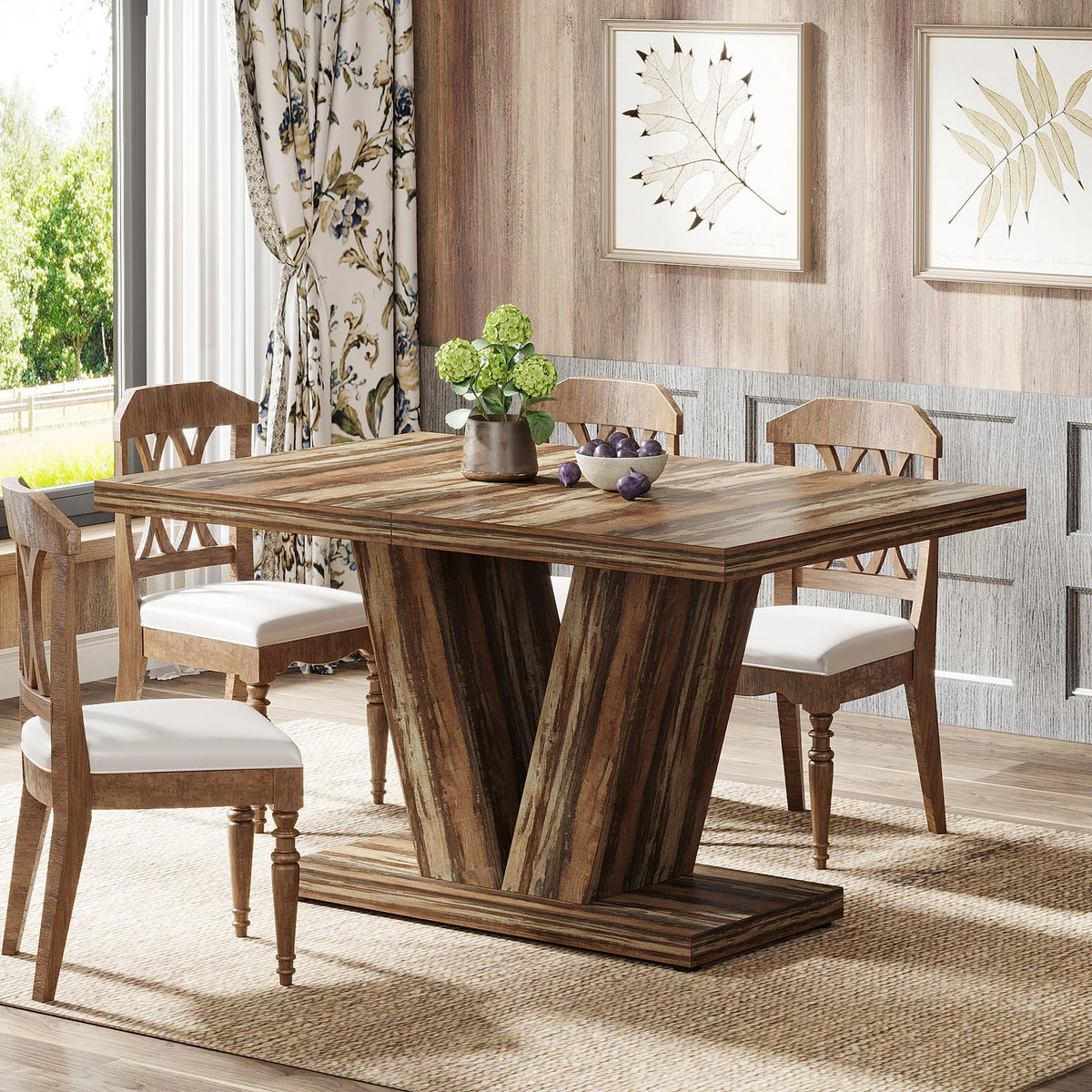 Tribesigns Farmhouse Wooden Dining Table With Pedestal