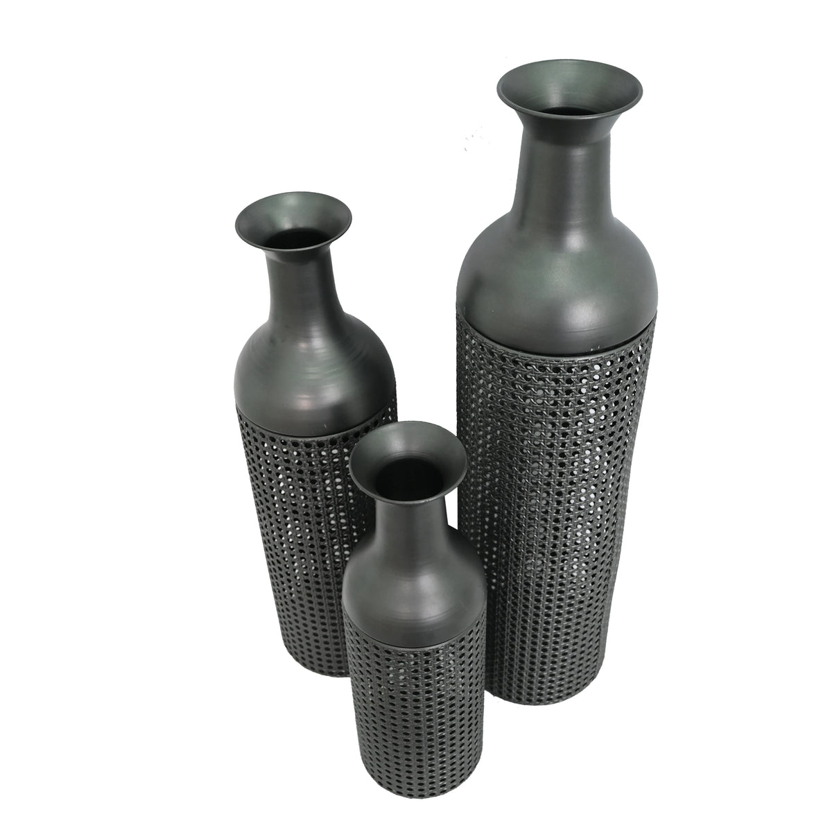 Three Tier Metal Floor Vase With Leaves