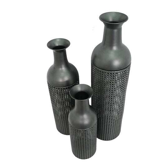 Three Tier Metal Floor Vases Set Modern Leaf Decor