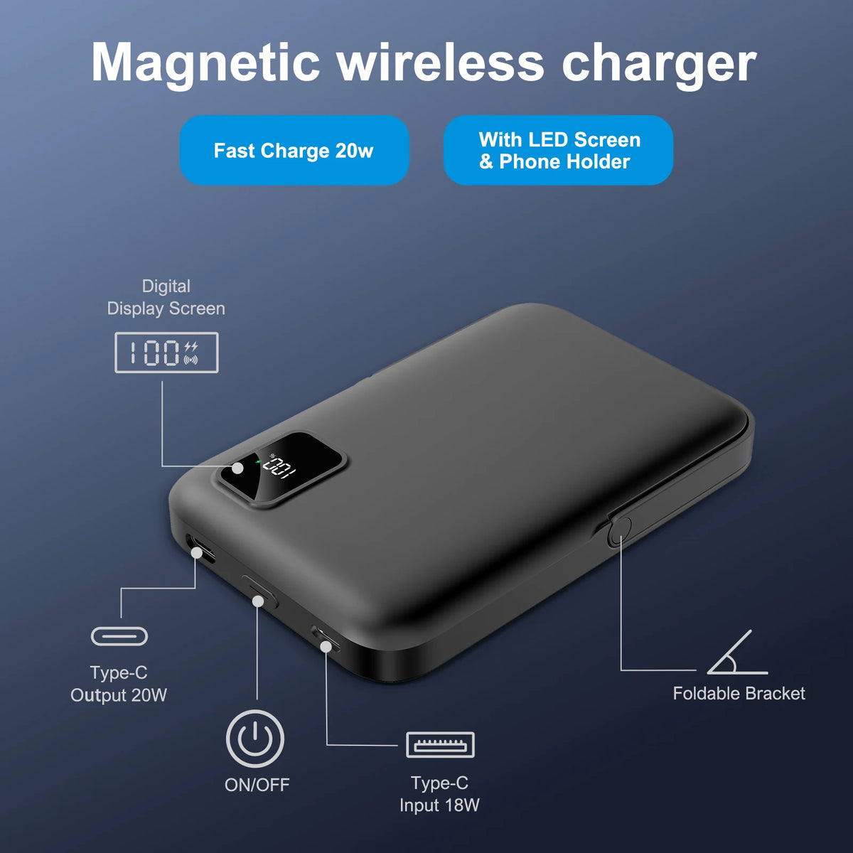 Magnetic Wireless Power Bank With Fast Charging