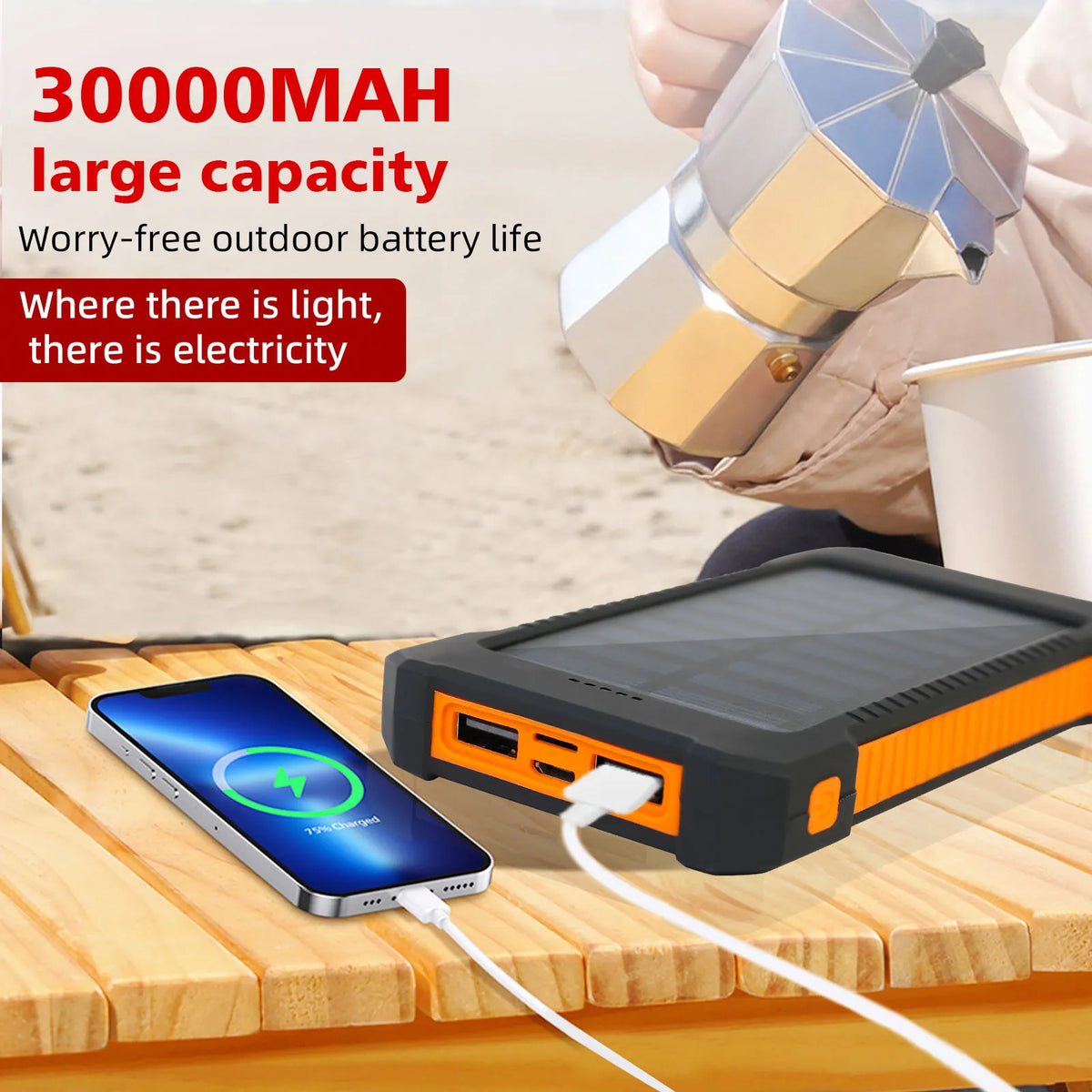 Waterproof Solar Wireless Power Bank With Flashlight