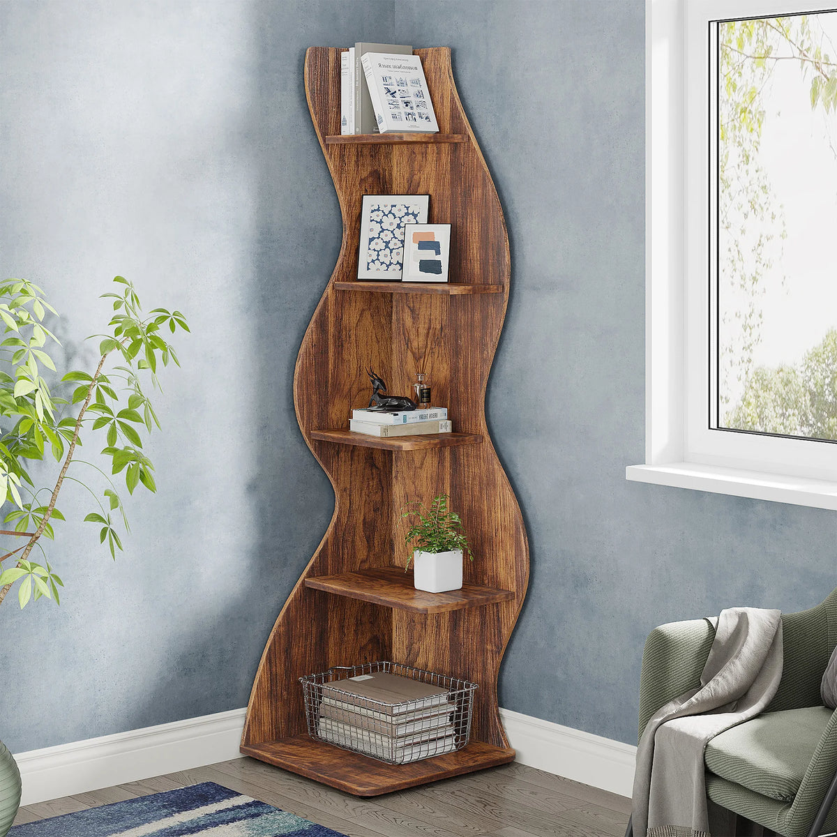 Tribesigns Rustic Five Tier Corner Bookshelf