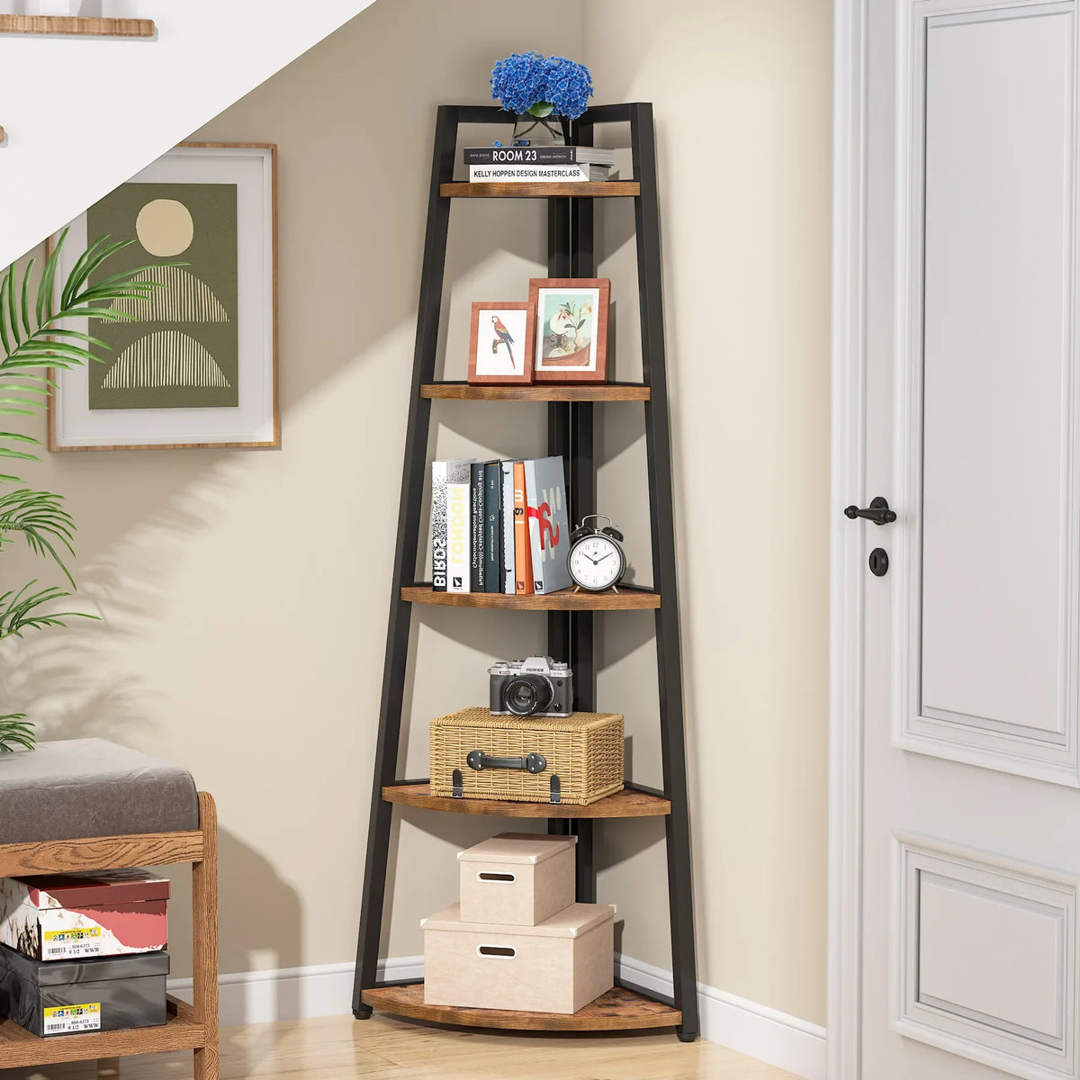 Tribesigns Five Tier Wooden Corner Bookshelf