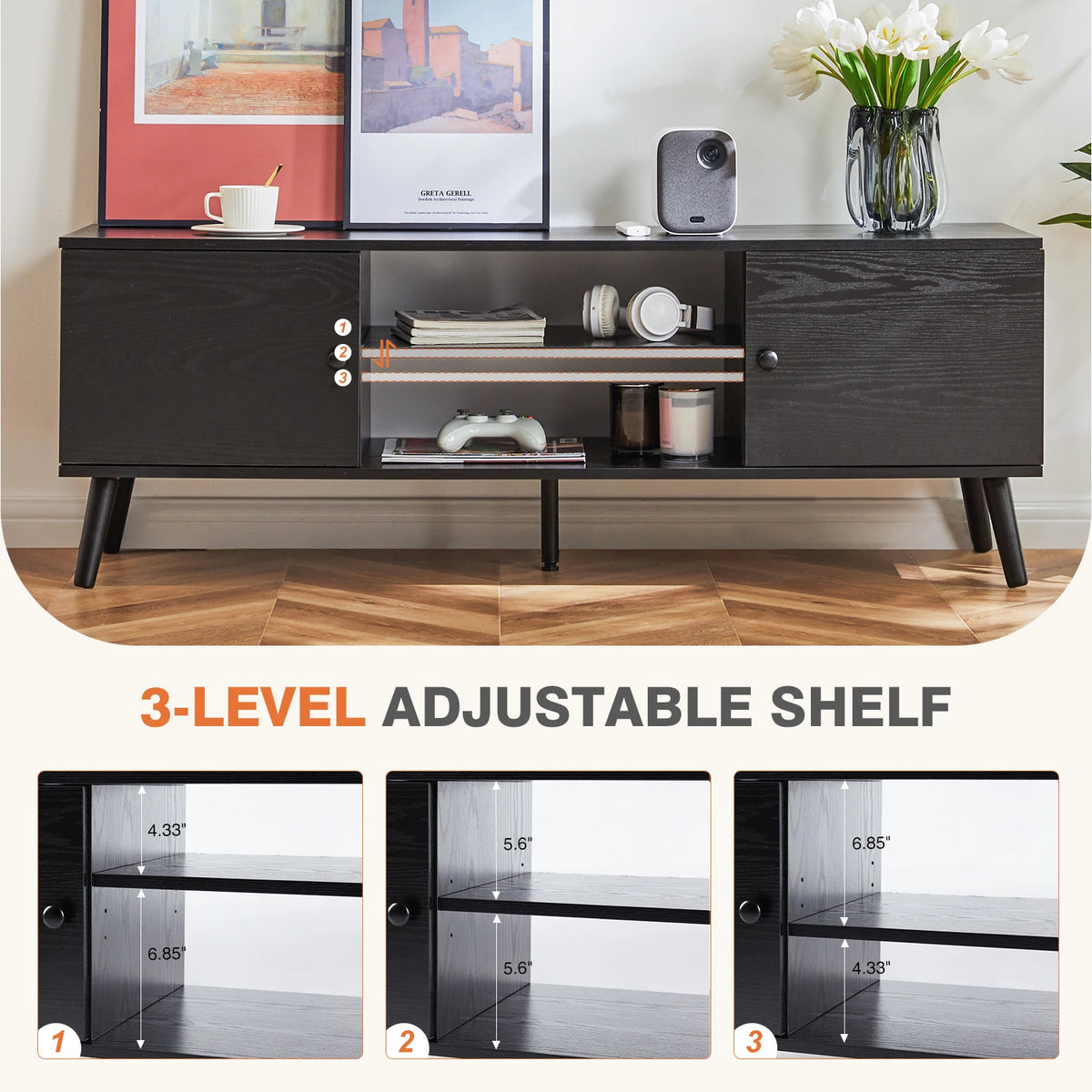 JHK Wooden Fireplace TV Stand Media Console
