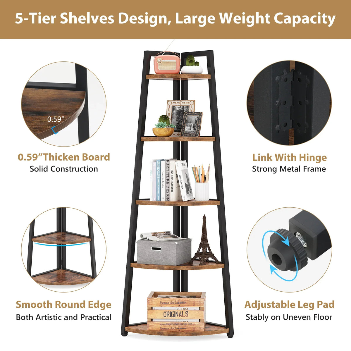 Tribesigns Five Tier Corner Bookshelf