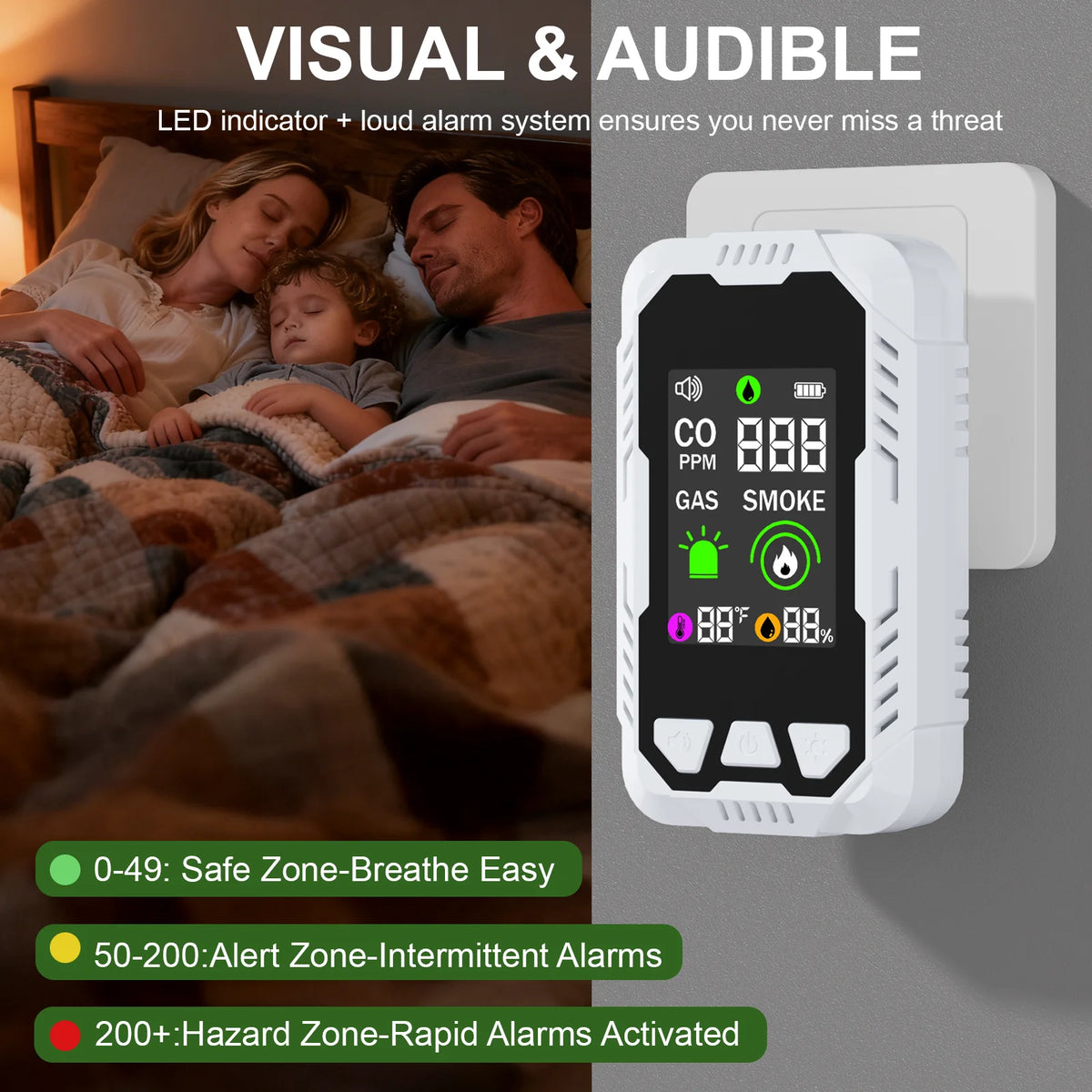 Carbon Monoxide Smoke Gas Safety Detector Combo