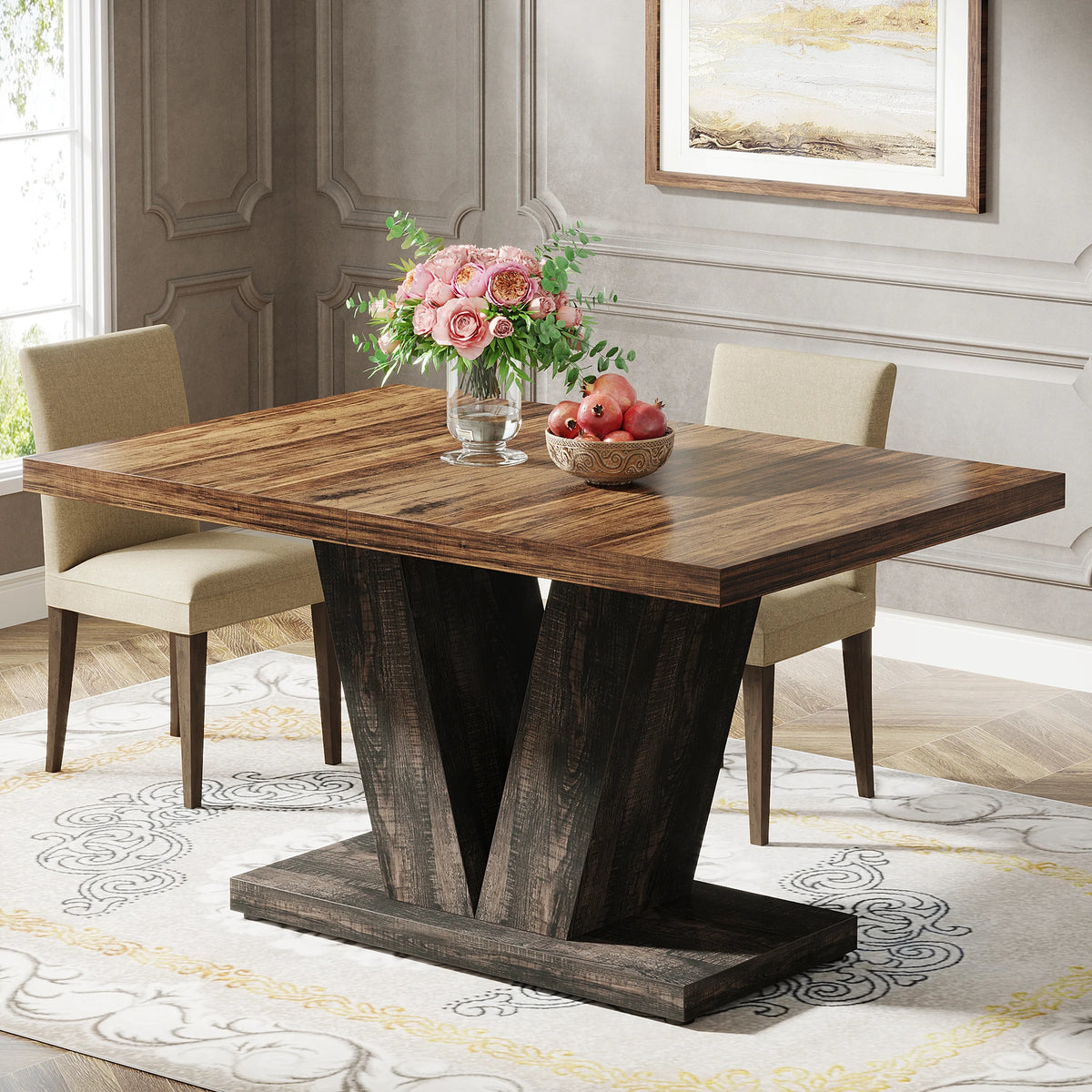 Tribesigns Farmhouse Wooden Dining Table for Home