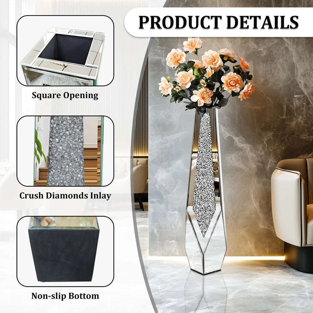 Mirrored Diamond Flower Floor Vase