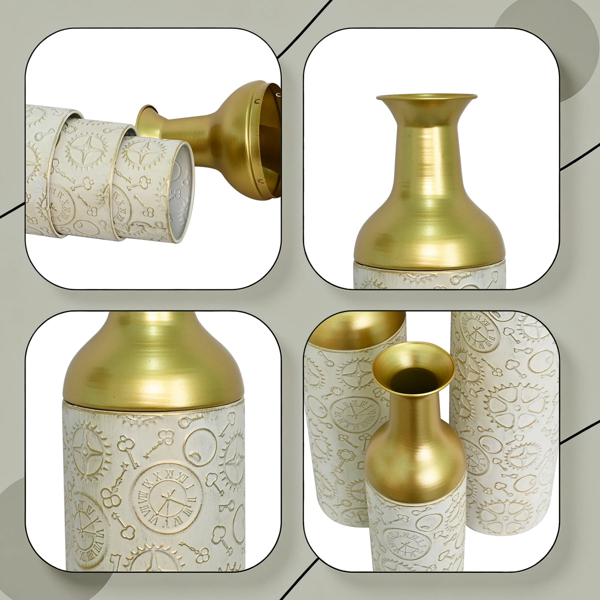 Three Tier Metal Floor Vase Set For Home Decor