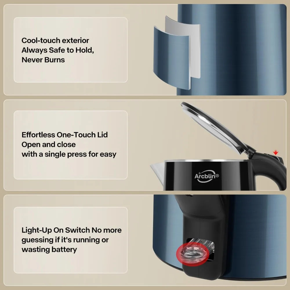 Double Wall Stainless Steel Electric Kettle With Auto Shutoff