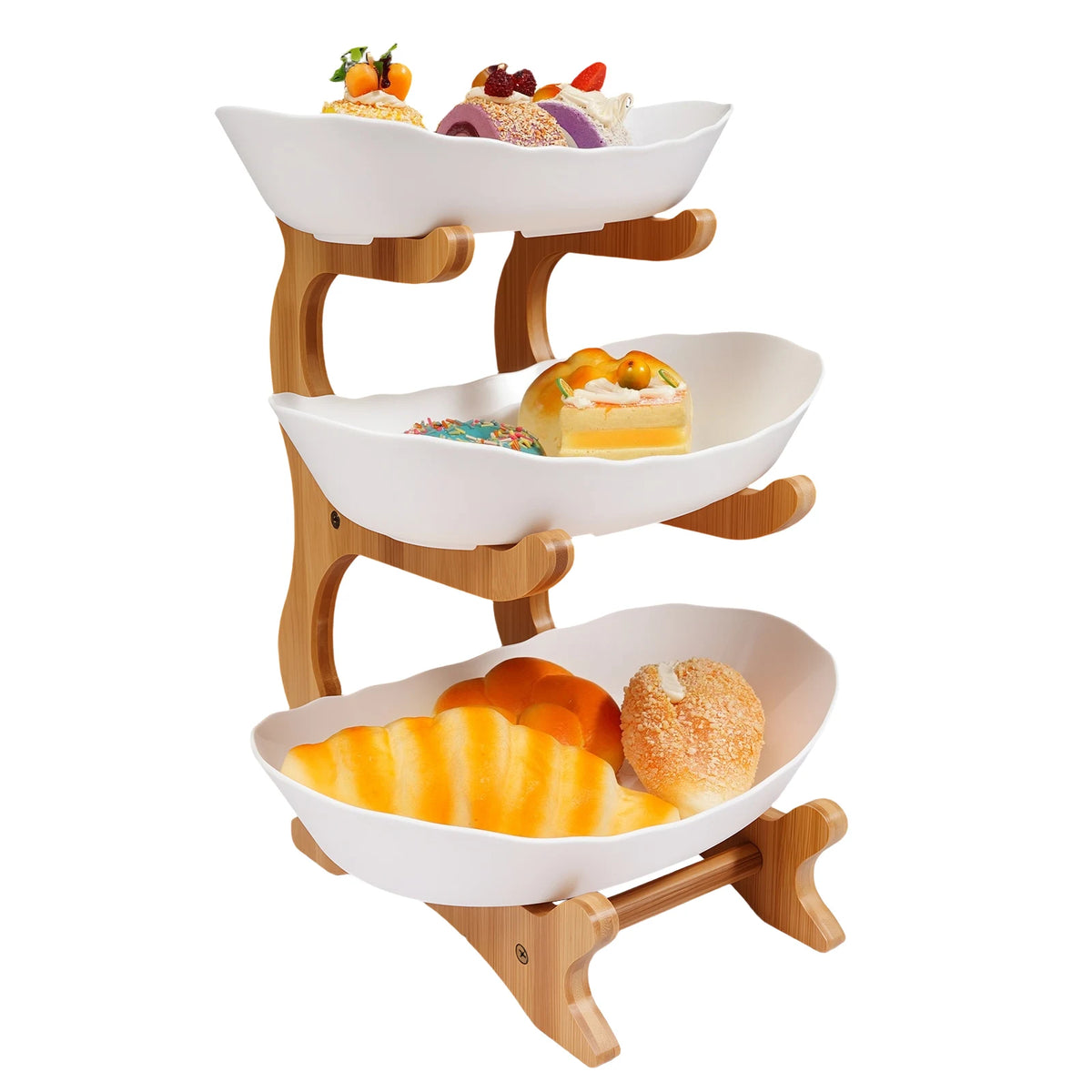 Bamboo Kitchen Storage Rack With Ceramic Serving Bowls