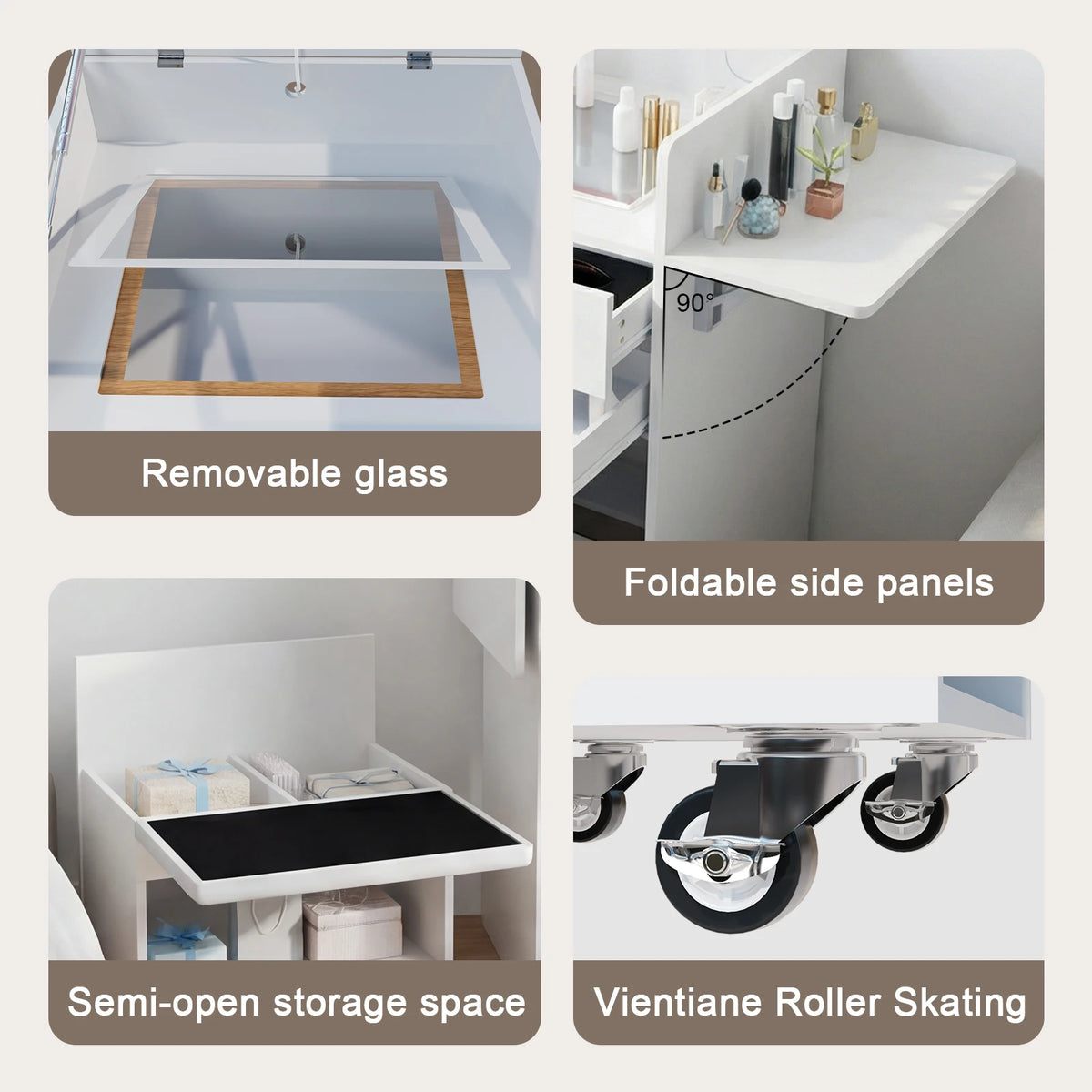 Compact Vanity Desk With Hidden Chair And Flip Mirror