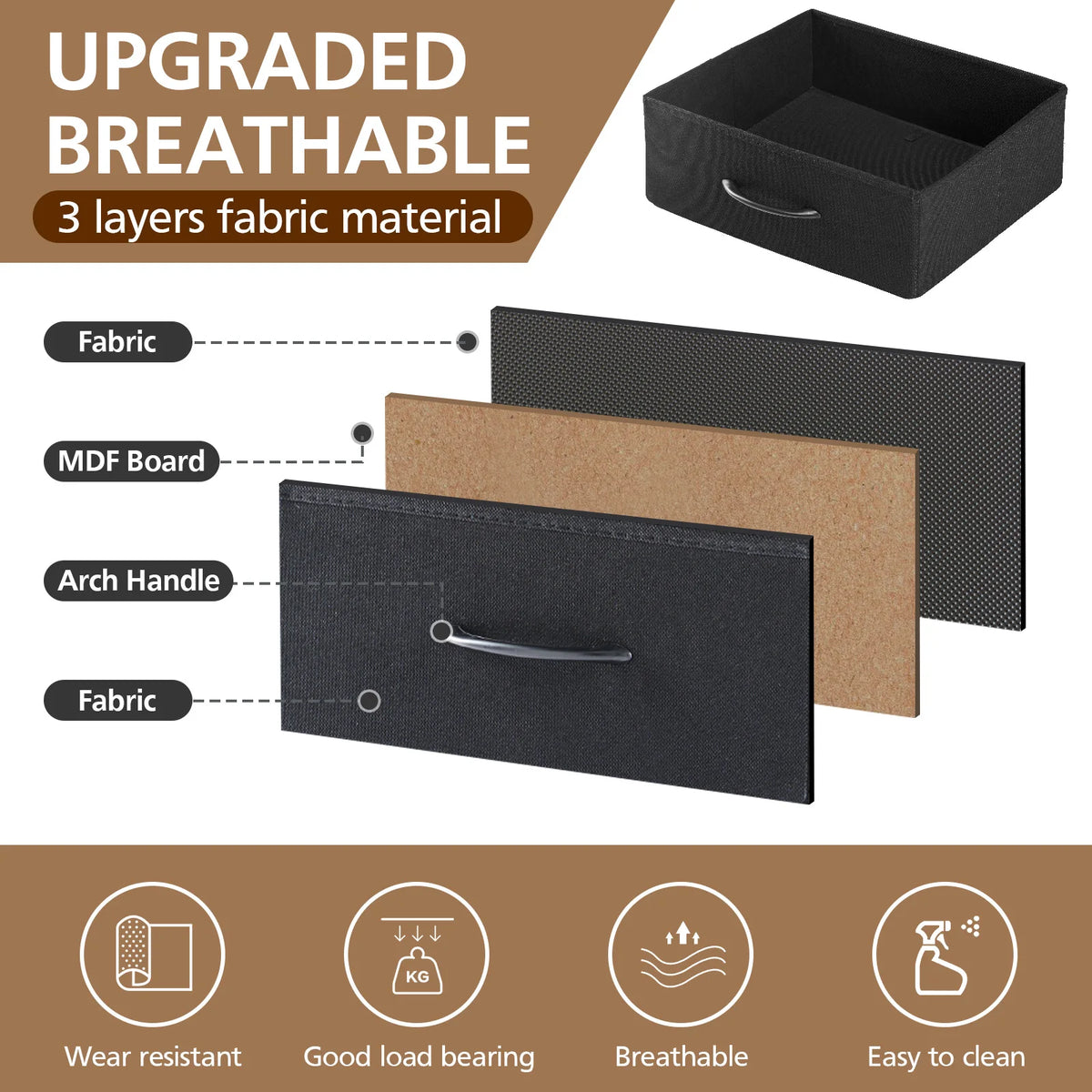 JHK Three Drawer Nightstand With USB Charging Port