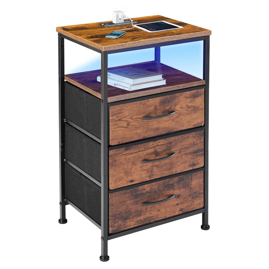 JHK Modern Fabric Nightstand With USB Charging Station