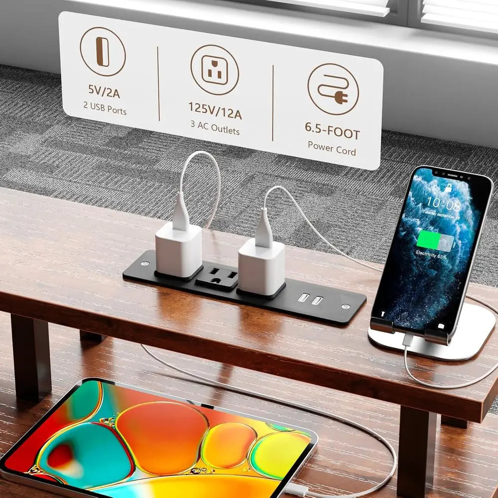 Metal Computer Desk Cabinet LED Power Outlet