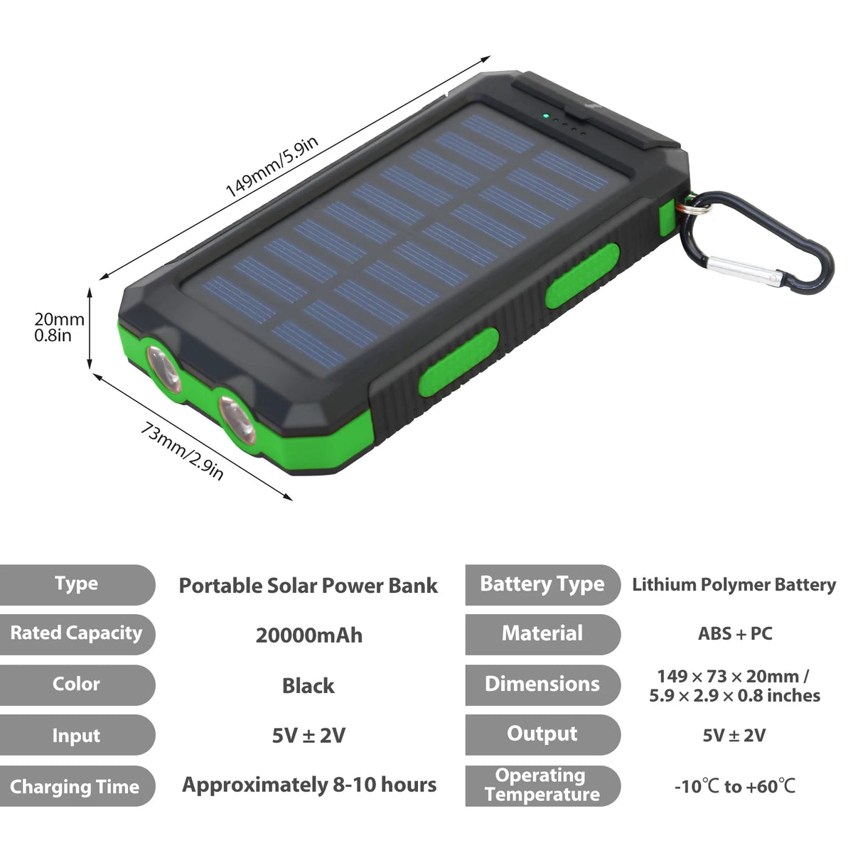 Waterproof Portable Solar Power Bank With Dual USB Ports