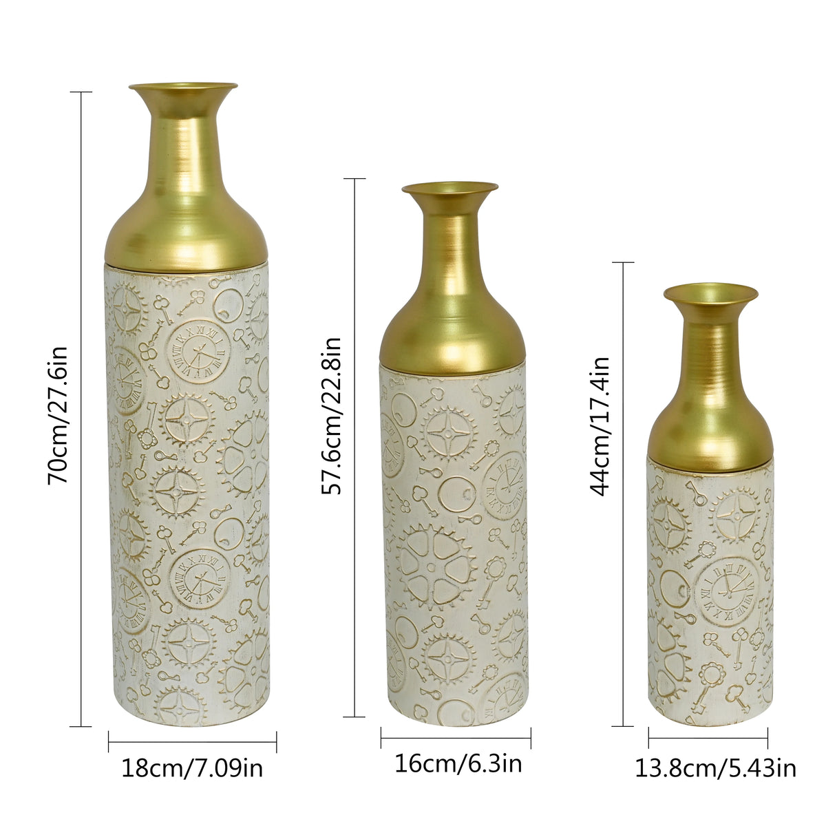 Three Tier Metal Floor Vase Set For Home Decor