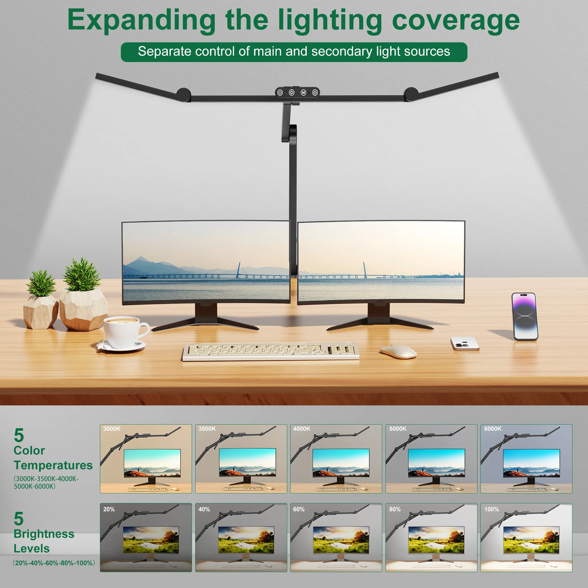 Aiopp Three Head Desk Lamp With Memory Function