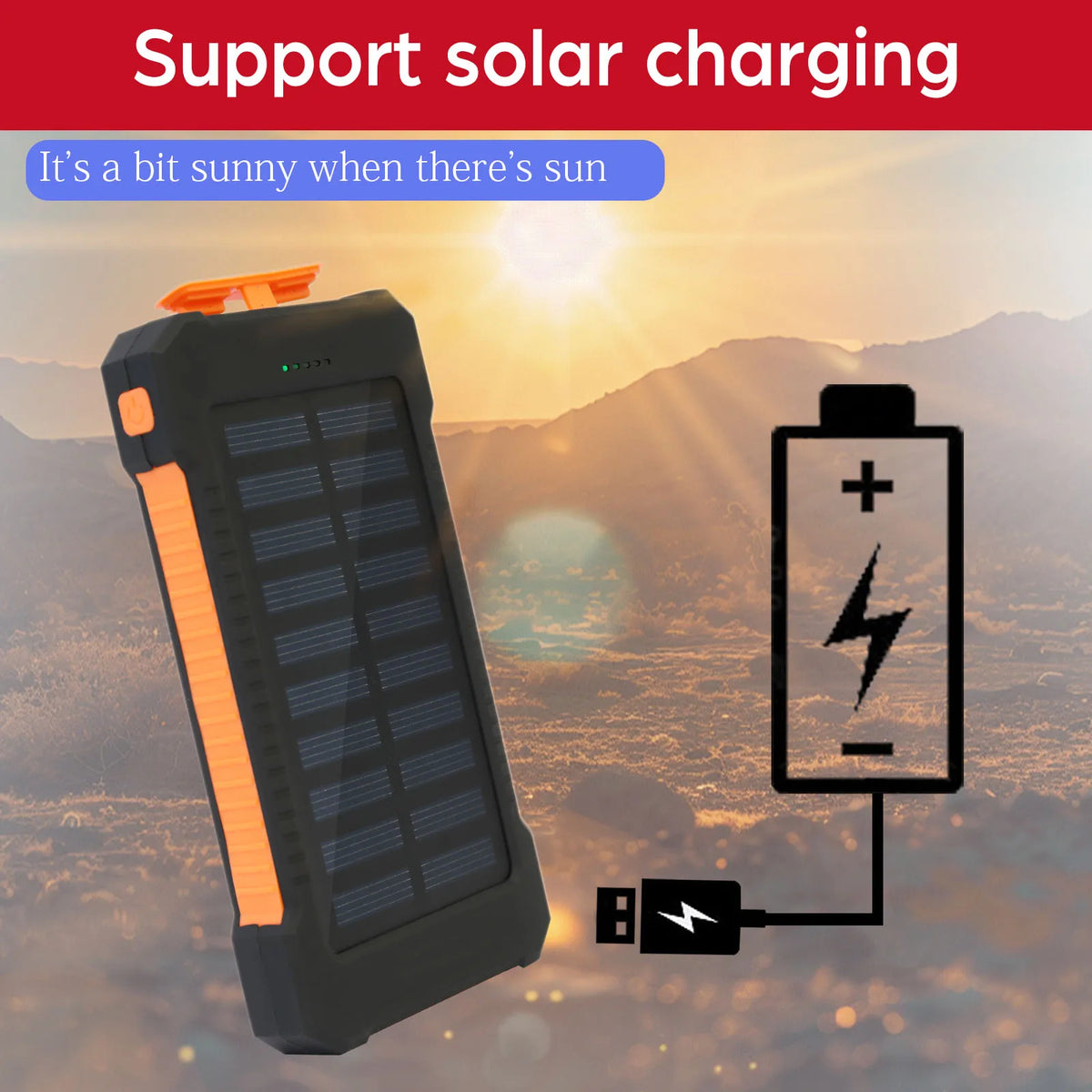 Waterproof Solar Wireless Power Bank With Flashlight